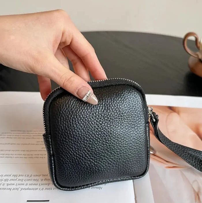 Square Leather Mini Card Wallet Coin Purse